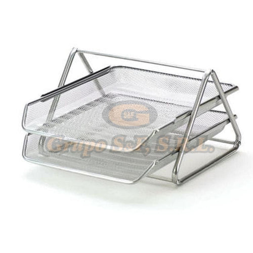 Bandeja Para Escritorio 2 Niveles Metal Plata Material & Equipo De Oficina