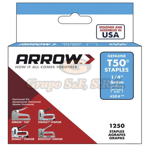Grapas T50 1/4 6Mm Paq. 1250/1 (504) Material & Equipo De Oficina
