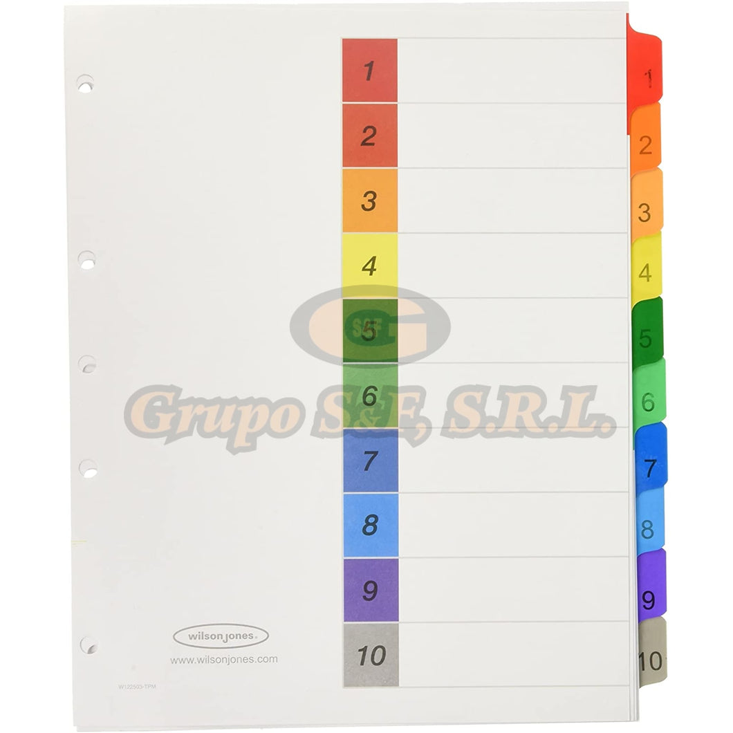 Separador P/carpeta Num. 10/1 W.j. Material & Equipo De Oficina
